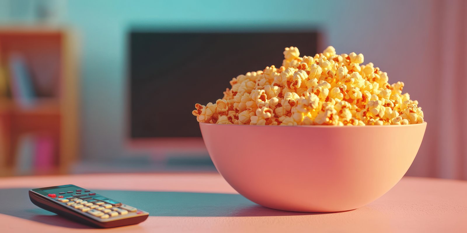 Enjoying a bowl of popcorn while preparing for a cozy movie night at home during the evening